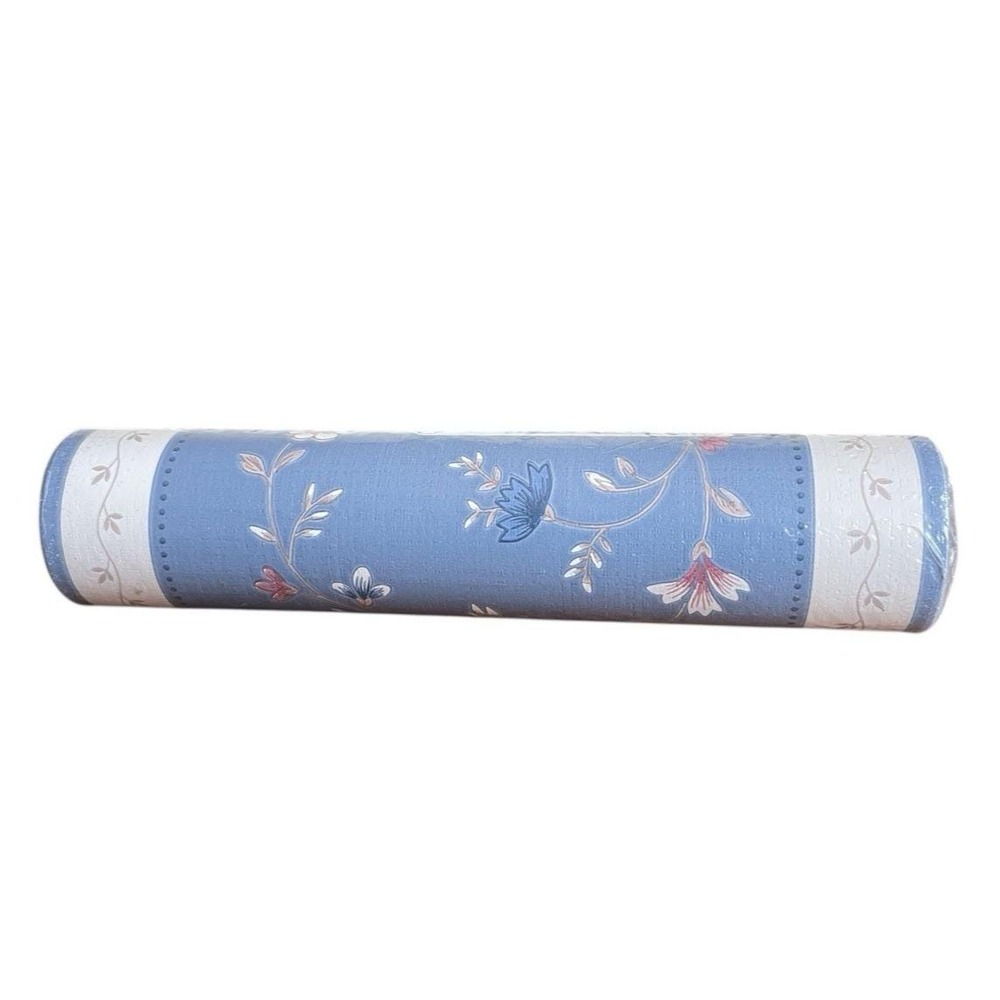 VTG Wallpaper Border Floral Cottage Core Blue White Sunworthy 1 Roll 15 Feet